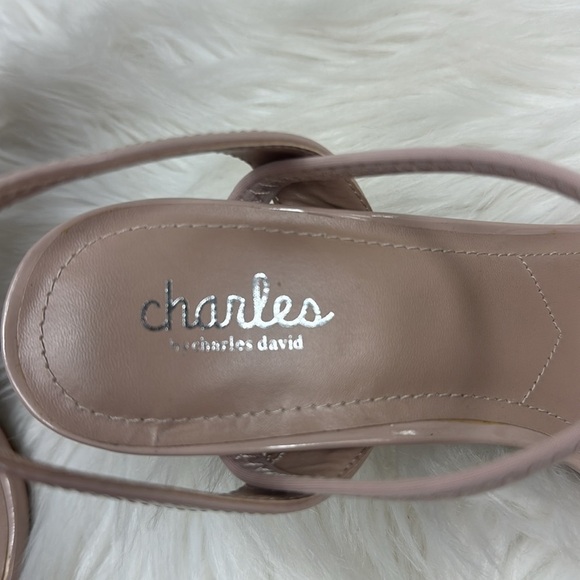 Charles David Nude Patent Strappy Geometric Heels 8 - Picture 6 of 9